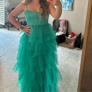 lulus teal green tulle bustier dress